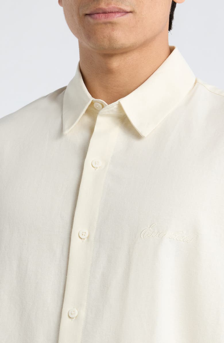 Fear of God Essentials Signature Button Front Cotton Shirt, Alternate, color, Ivory