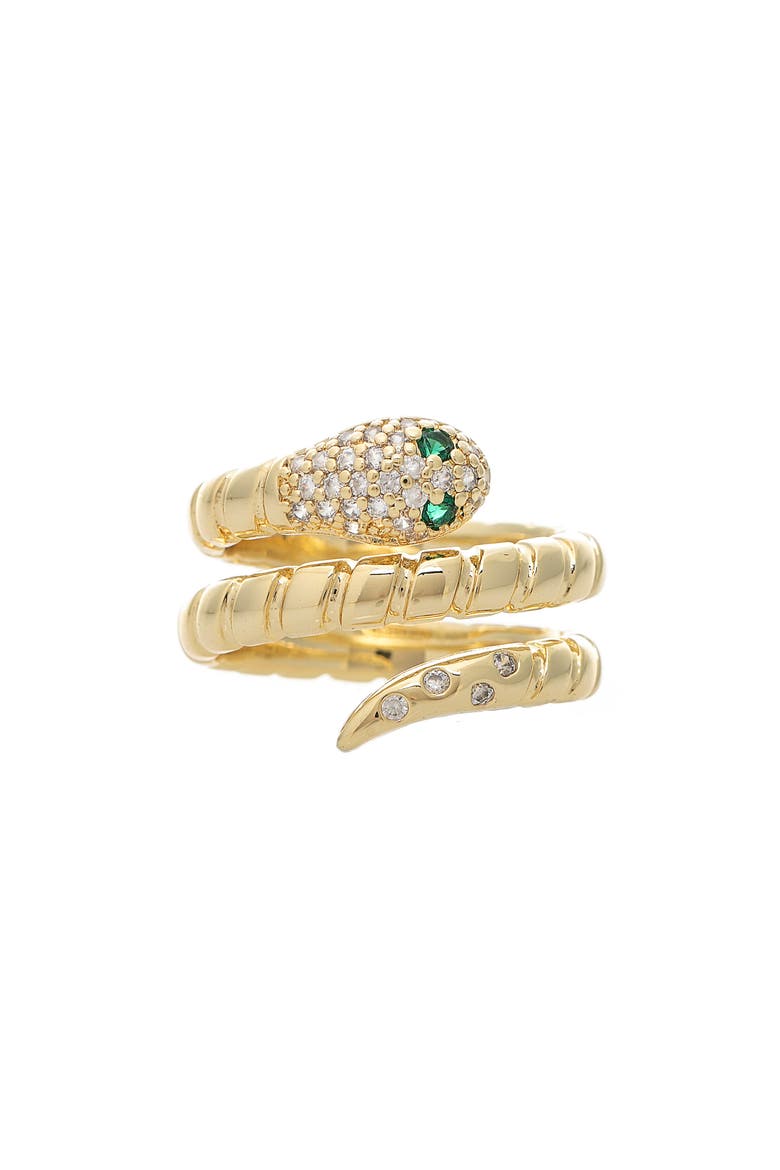 18K Gold Plated Cubic Zirconia Snake Wrap Ring, Main, color, 18K GOLD CLAD