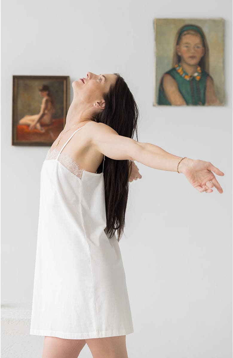 SALUA Sofia Eyelash Lace Chemise in Pima Cotton, Alternate, color, Soft White