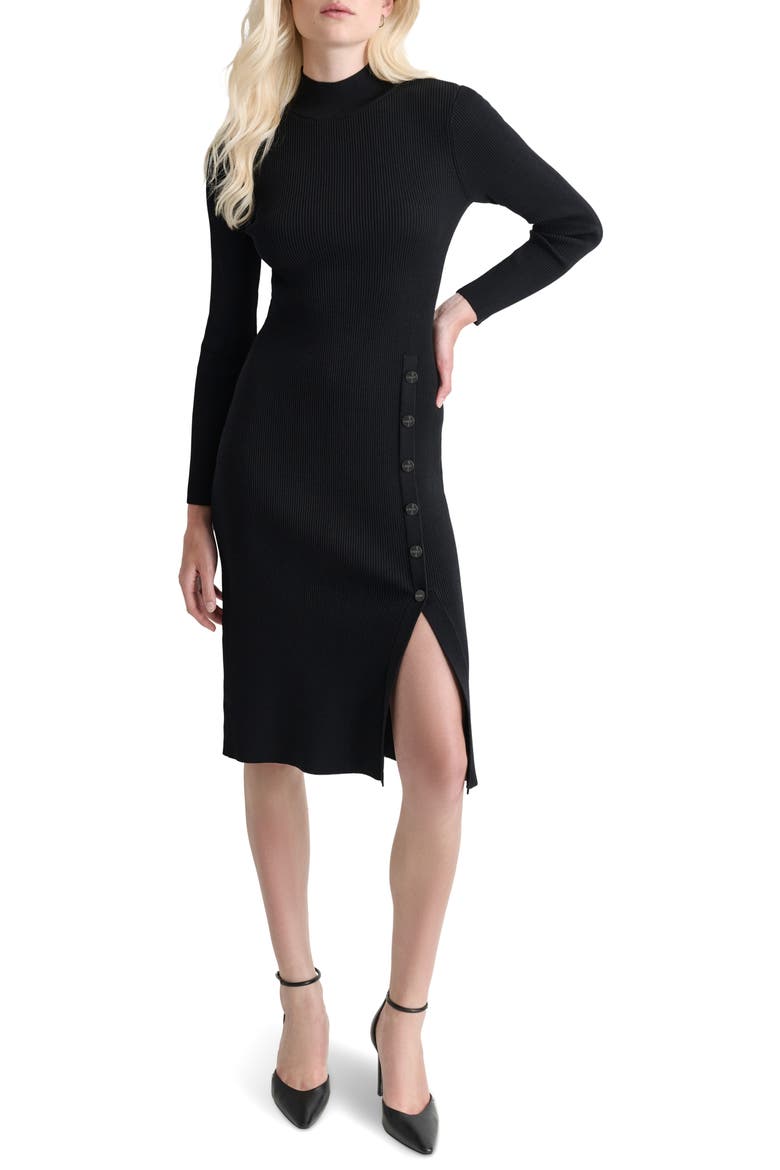 Mock Neck Long Sleeve Sweater Dress, Main, color, BLACK