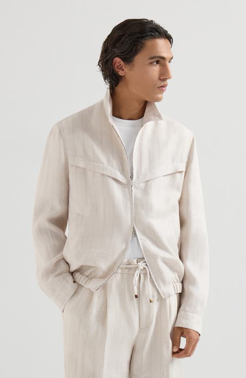 Chalk stripe chevron outerwear jacket