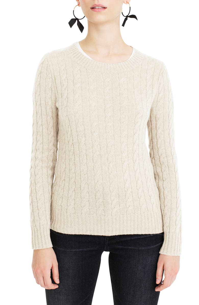 J.Crew Everyday Cashmere Cable Crewneck Sweater, Main, color, 