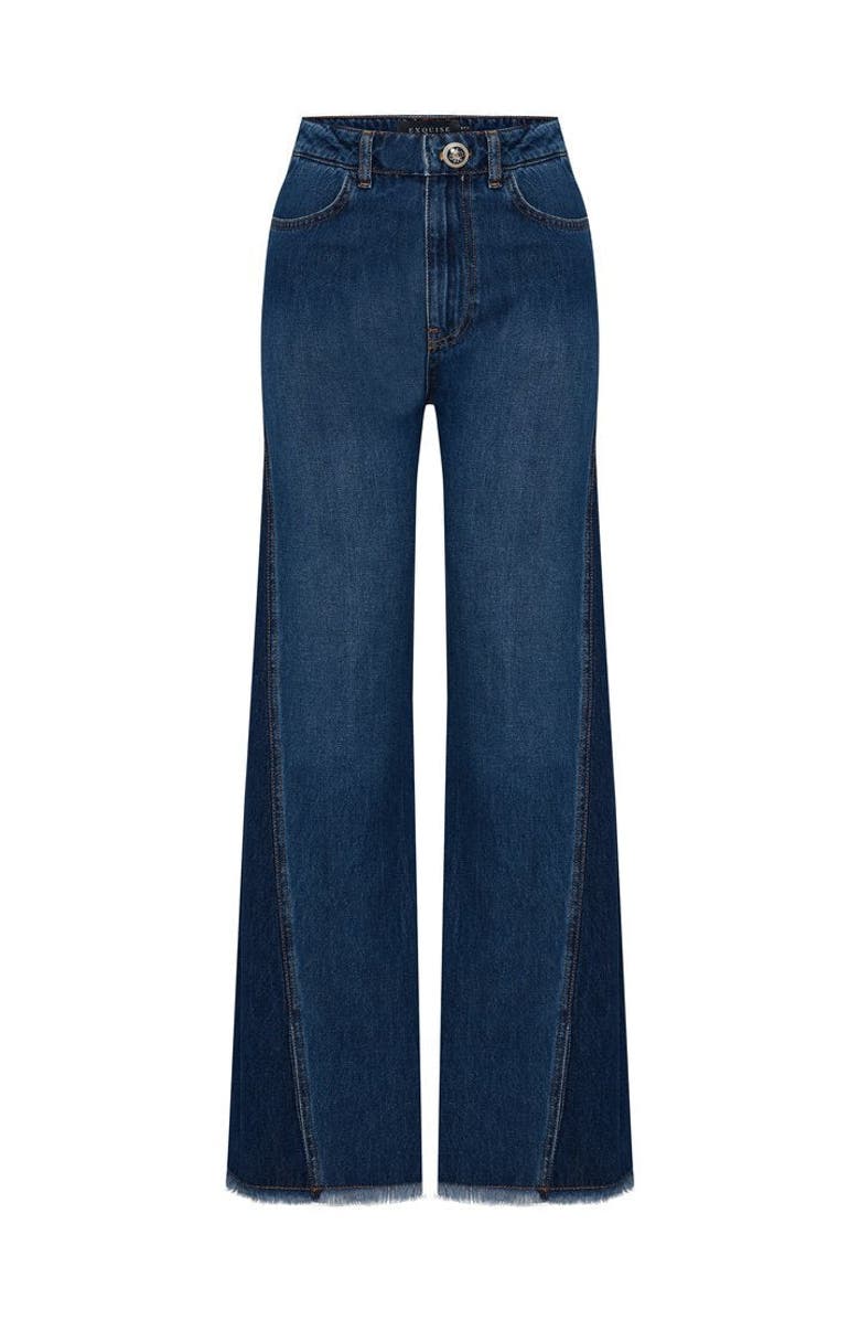 Exquise Lola Raw Wide Leg Denim Pant, Alternate, color, Indigo