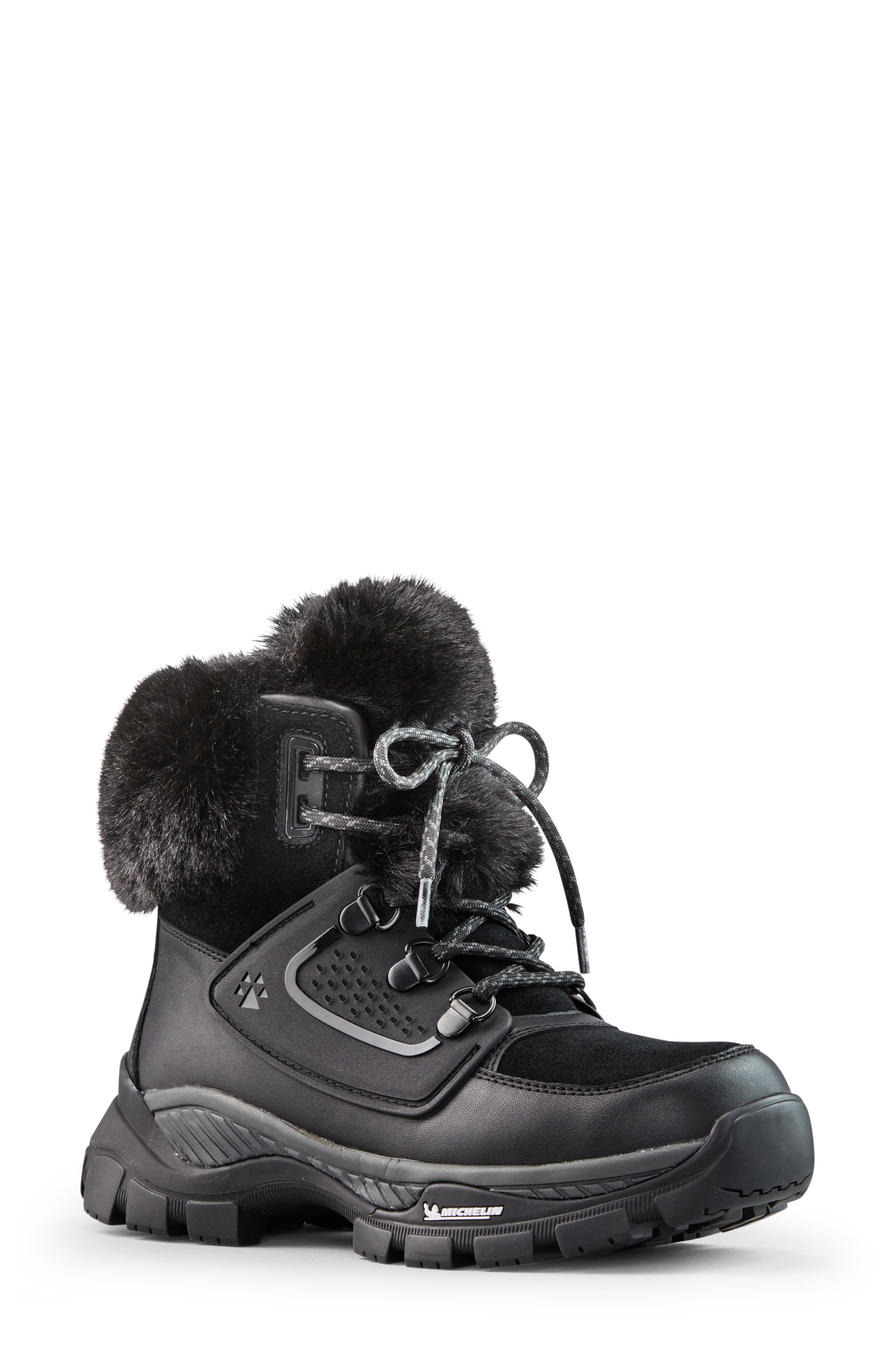 Cougar Union Faux Fur Cuff Lace-Up Boot, Main, color, 