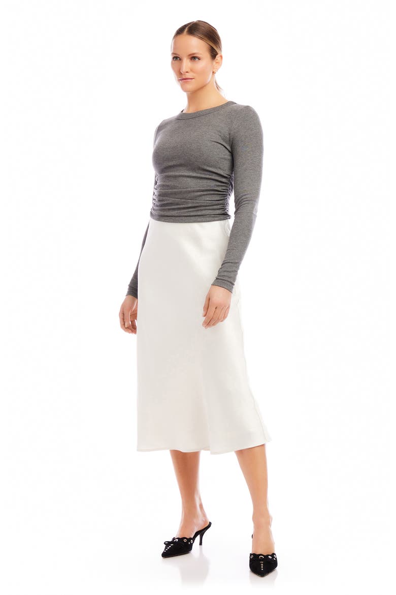 Mia Bias Cut Satin Midi Skirt, Alternate, color, CREAM