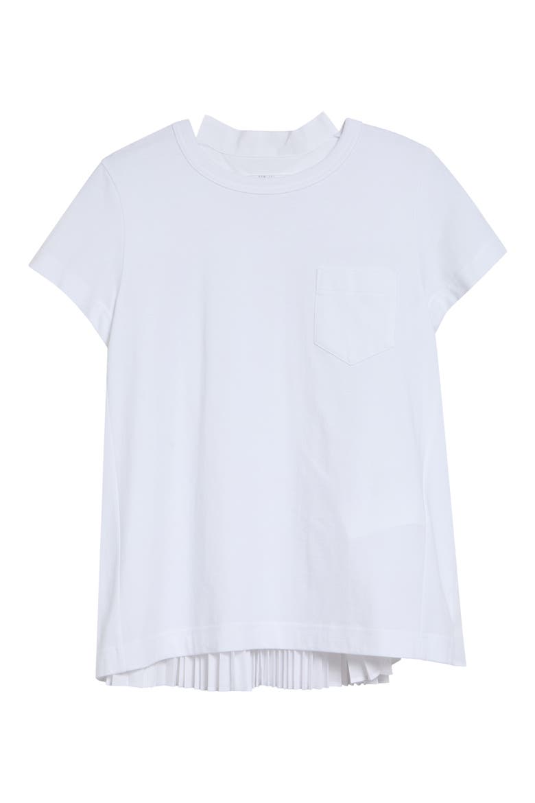 Mixed Media Pleated Poplin & Jersey Pocket T-Shirt, Alternate, color, WHITE/ WHITE