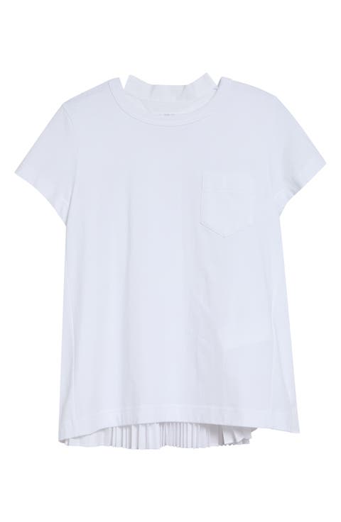 Mixed Media Pleated Poplin & Jersey Pocket T-Shirt