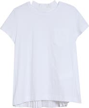 Sacai Mixed Media Pleated Poplin & Jersey Pocket T-Shirt