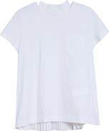 Sacai Mixed Media Pleated Poplin & Jersey Pocket T-Shirt
