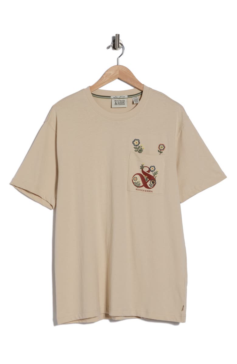 Scotch & Soda Floral Embroidered Pocket Graphic T-Shirt, Alternate, color,