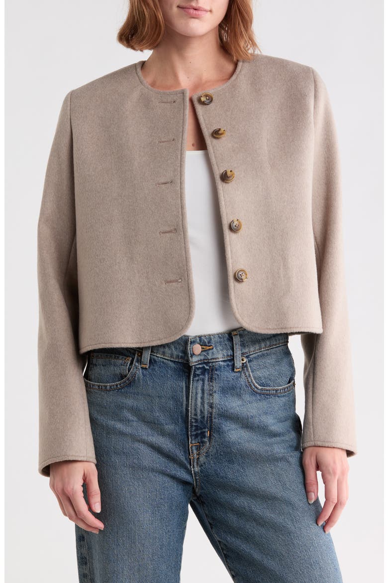 Cropped Collarless Jacket, Main, color, BEIGE OATMEAL LIGHT HEATHER