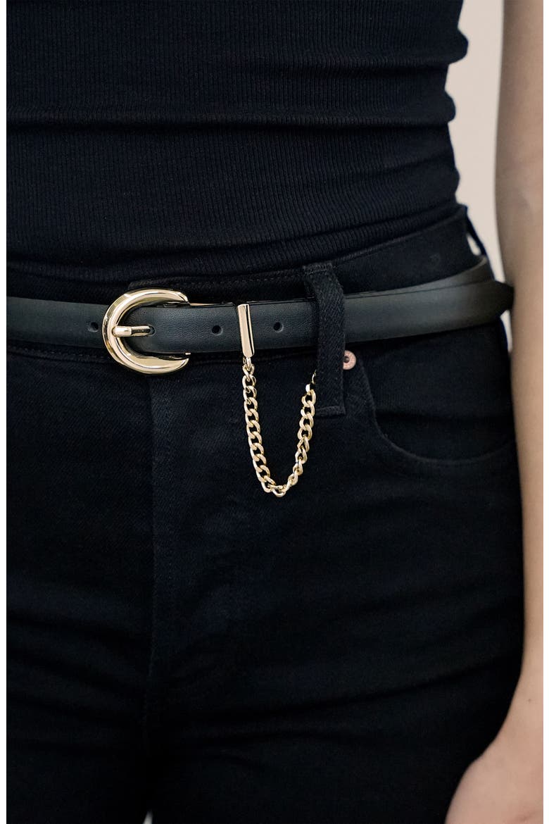 Chain Buckle Leather Belt, Alternate, color, BLACK