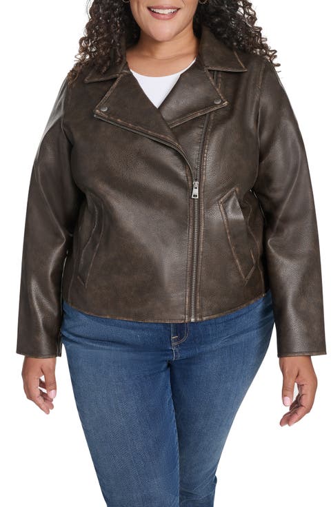 Slim Fit Faux Leather Moto Jacket (Plus)