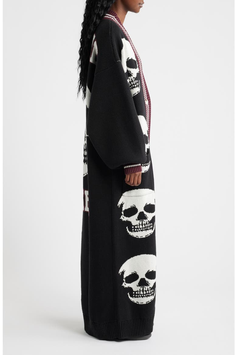 Trouble Maker Long Cardigan, Alternate, color, BLACK WITH SKULLS
