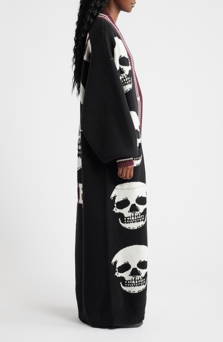 Dressed in Lala Trouble Maker Long Cardigan, Alternate, color, Black With Skulls