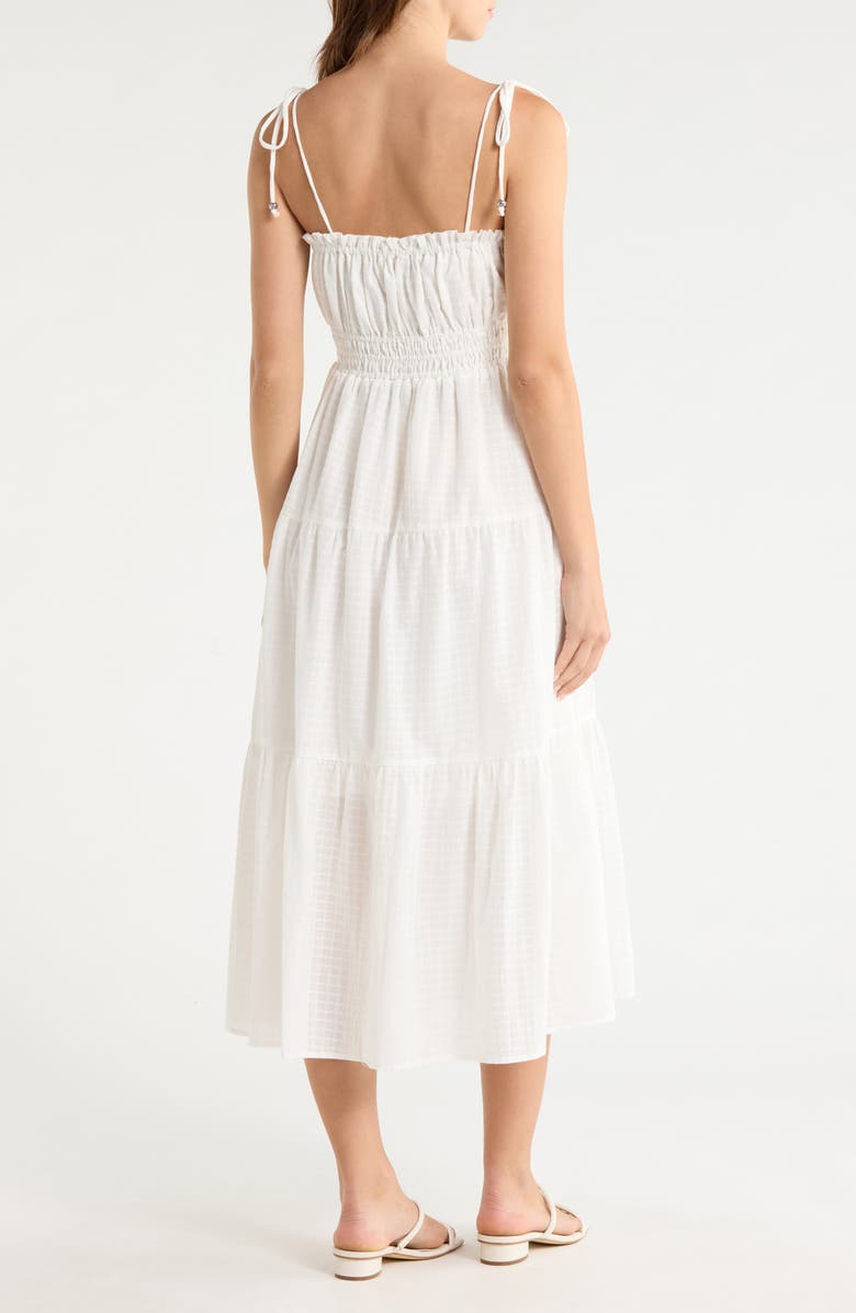 Elan Ruffle Shirred Tie Strap Tiered Cotton Seersucker Cover-Up Sundress, Alternate, color,