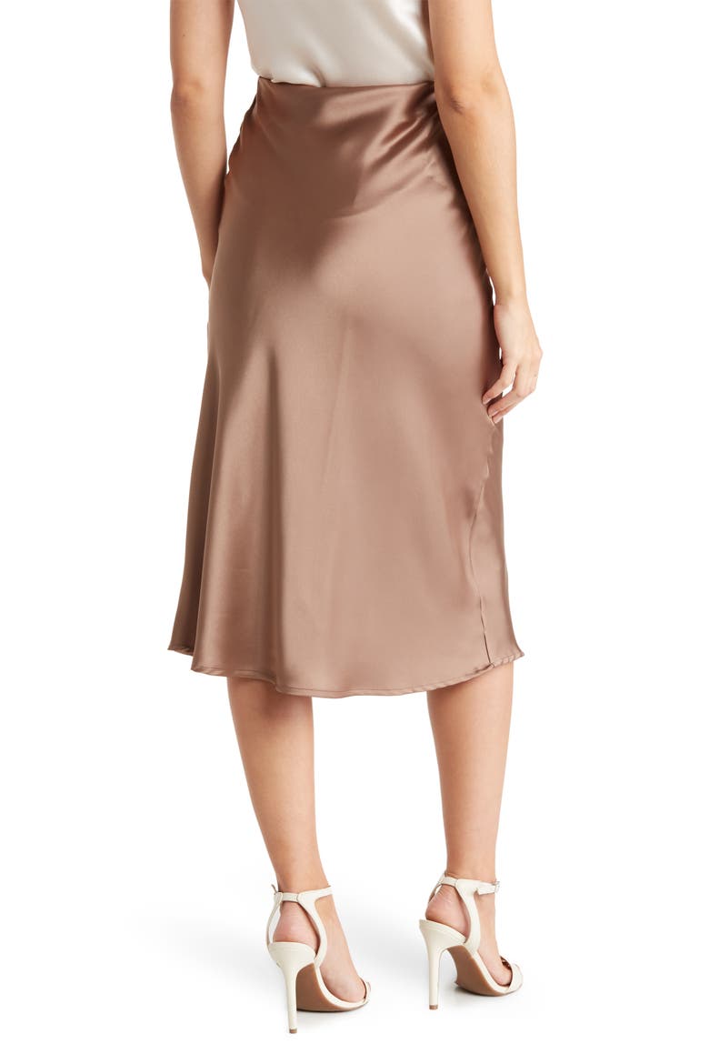 Satin Slit Midi Skirt, Alternate, color, DUNE