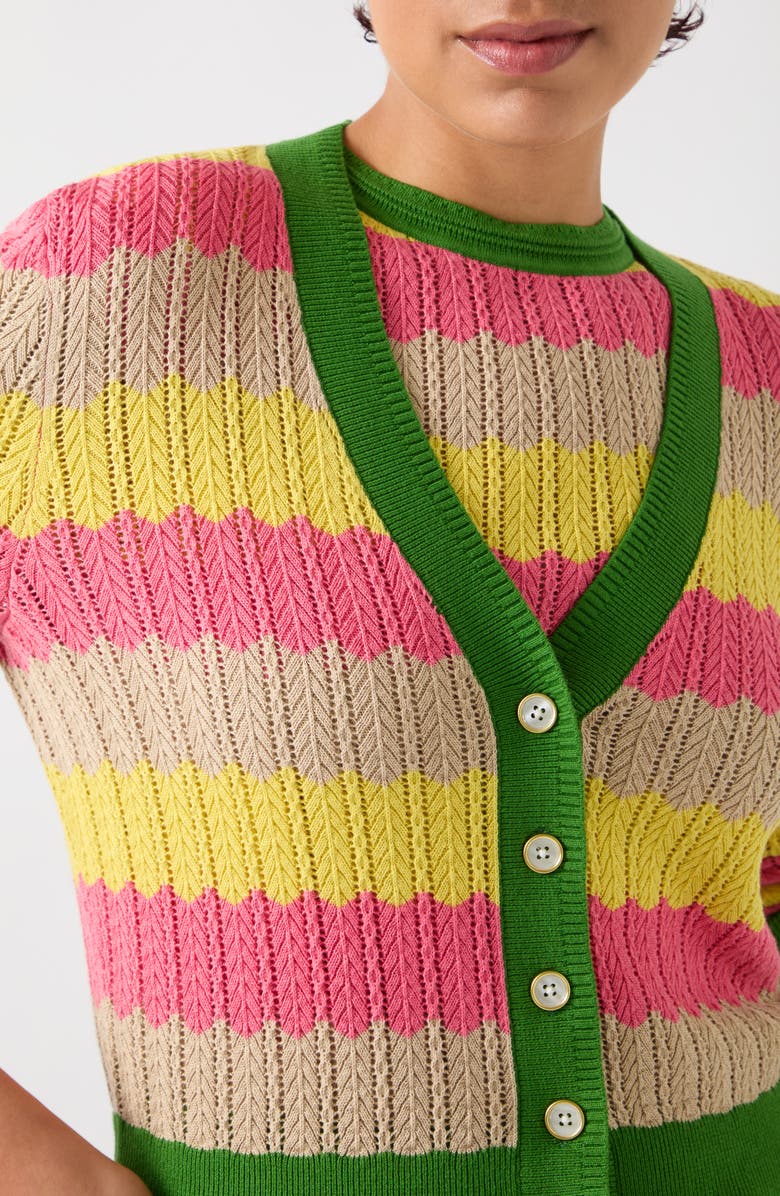 LK Bennett Cinzia Zigzag Pointelle Cardigan, Alternate, color, Green