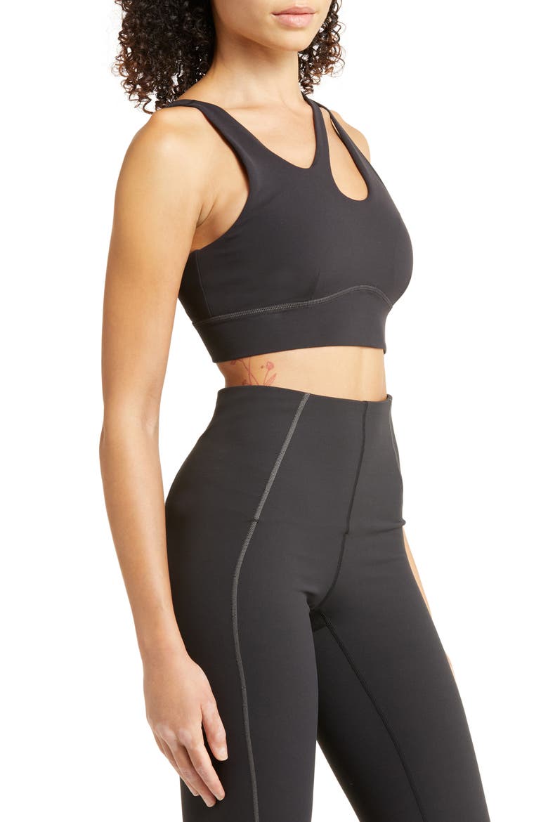 Studio Luxe Asymmetric Sports Bra, Alternate, color, BLACK