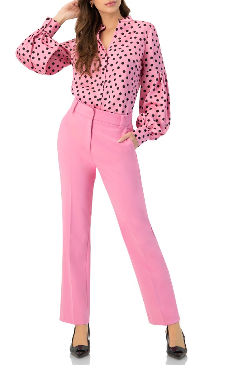 Tailored Straight-Leg Pants with Belt, Alternate, color, Pink
