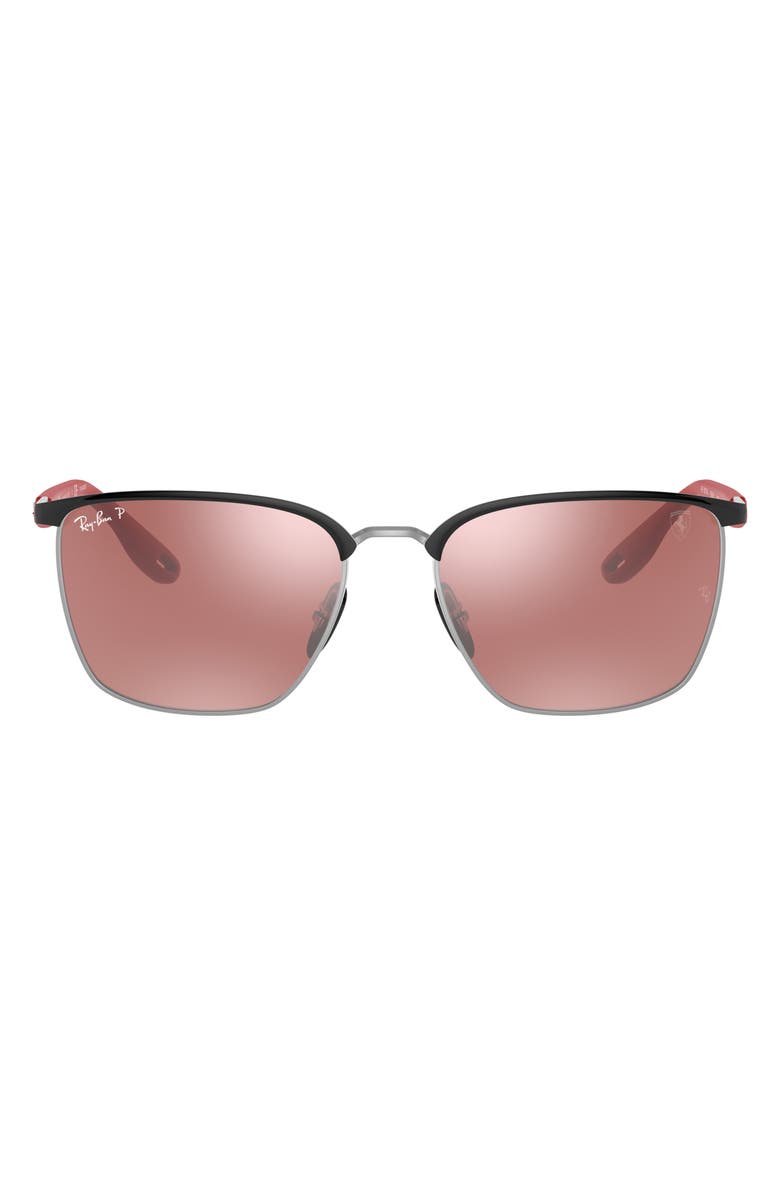 Ray-Ban 56mm Polarized Mirrored Square Sunglasses, Main, color, Black Red/ Purple Polarized