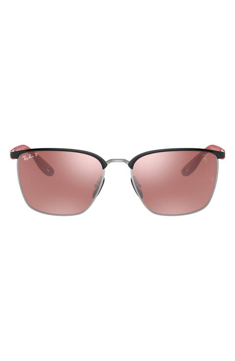 56mm Polarized Mirrored Square Sunglasses