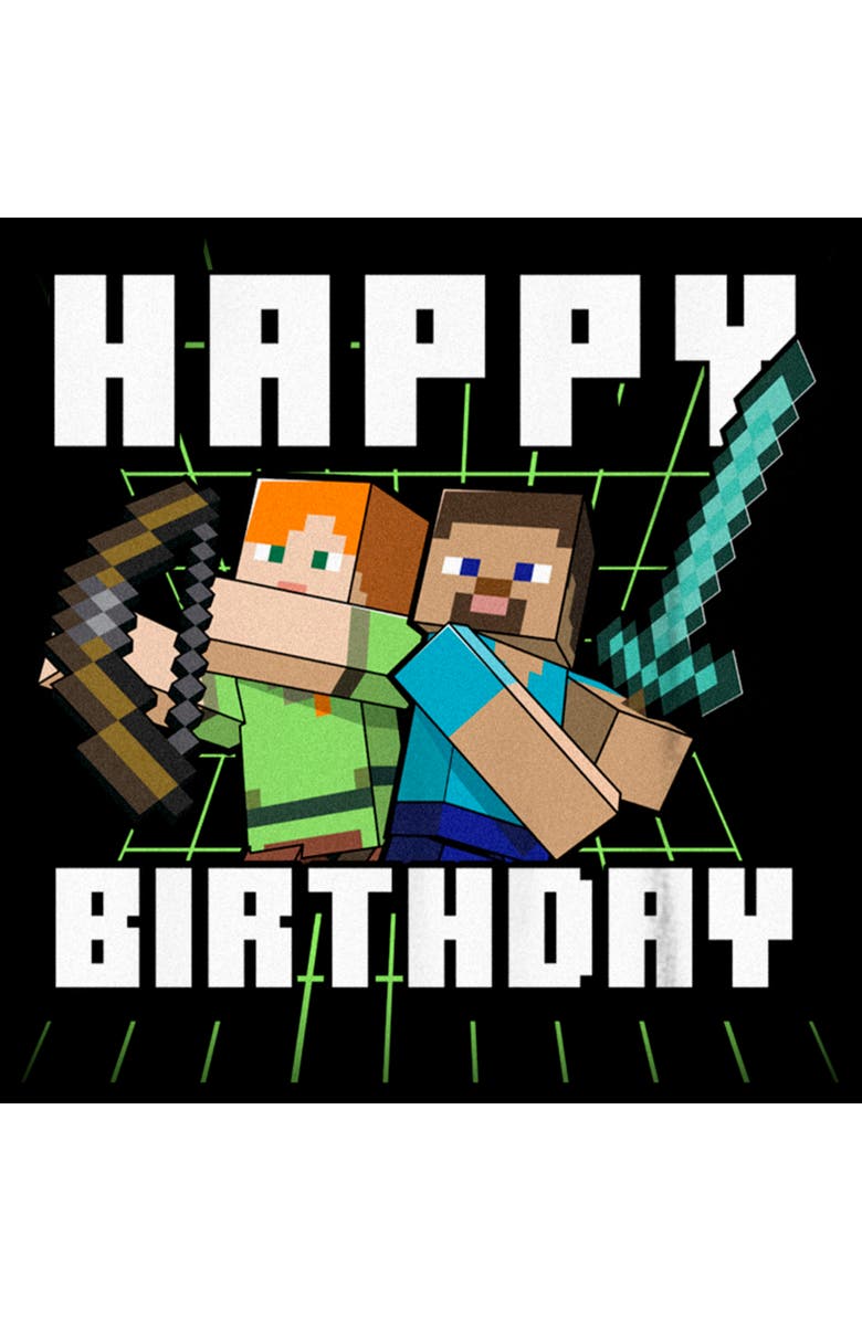 MINECRAFT Boy's Minecraft Happy Birthday Steve and Alex Graphic T-Shirt, Alternate, color, Black