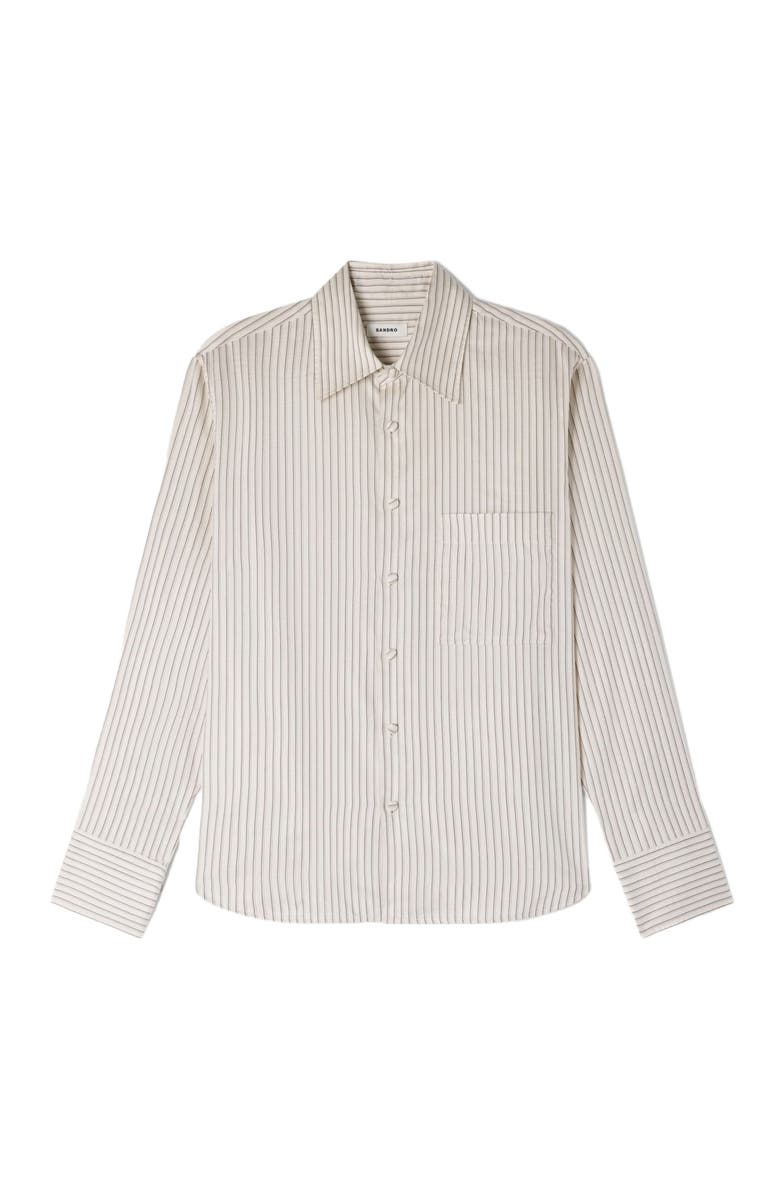 SANDRO Striped loose-fit shirt, Alternate, color, Ecru / Gris