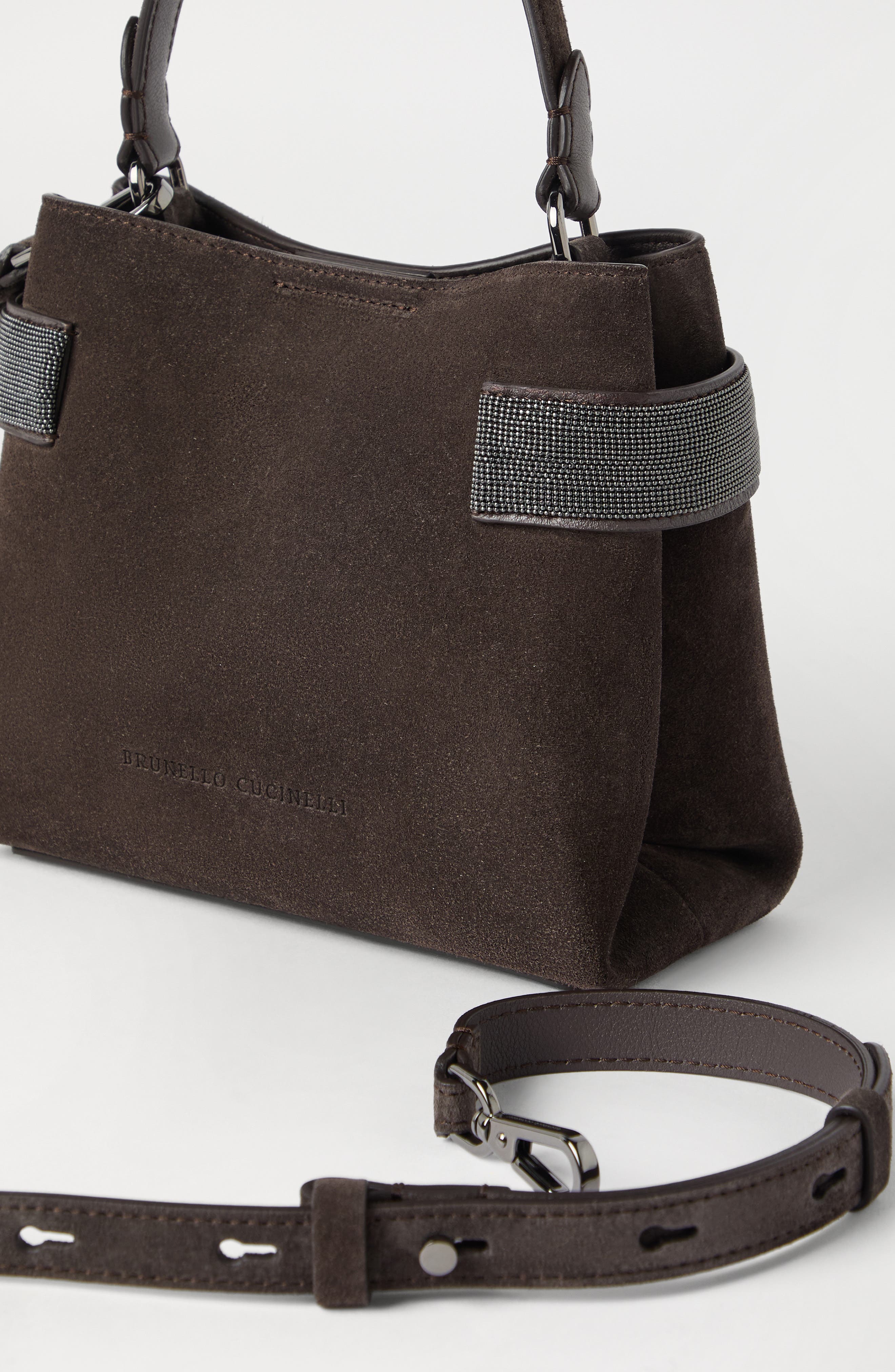 Brunello Cucinelli Small Top-Handle Essence bag, Alternate, color, Pine Cone Brown