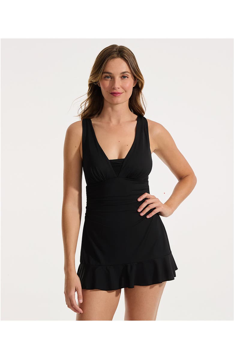 Lands' End SlenderSuit Grecian Mini Swim Dress, Alternate, color, Black