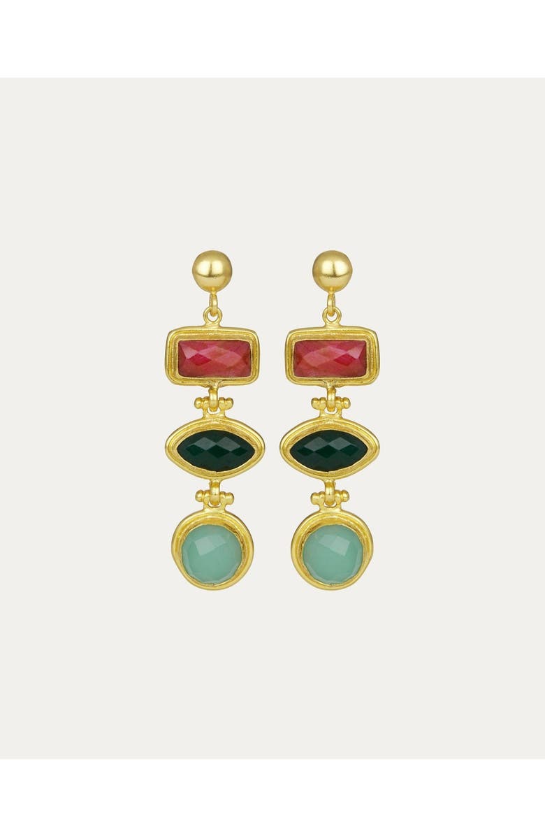 Ottoman Hands Innana Ruby, Emerald And Aqua Chalcedony Drop Earrings, Main, color, 