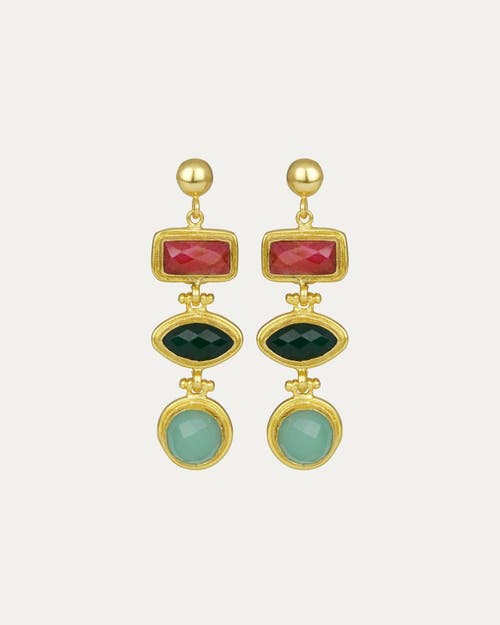 Ottoman Hands Innana Ruby, Emerald And Aqua Chalcedony Drop Earrings In Multi