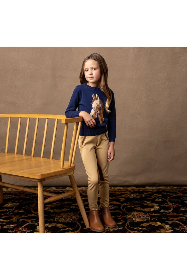 Girls' Organic Horse Intarsia Sweater, Kids, Alternate, color, Navy