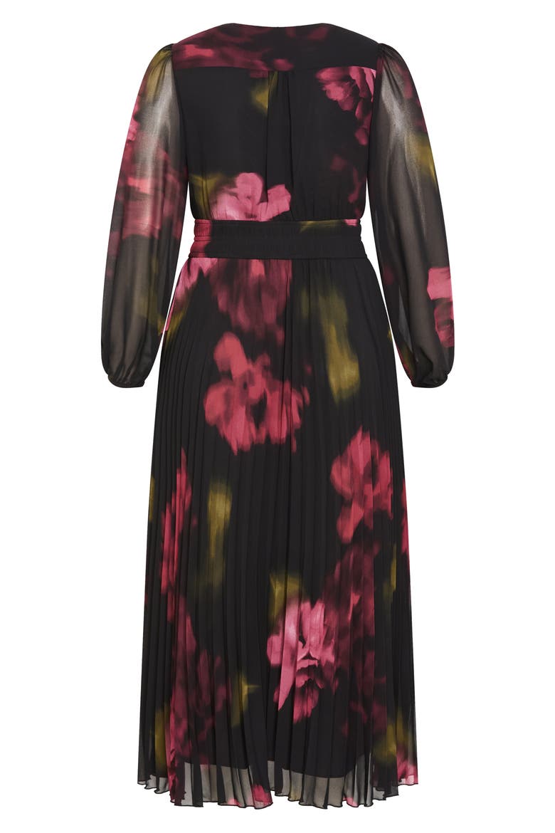 Georgina Pleated Long Sleeve Chiffon Faux Wrap Maxi Dress, Alternate, color, VIVID GARDEN