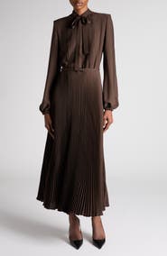 TOM FORD Lavalliere Pleated Long Sleeve Shirtdress
