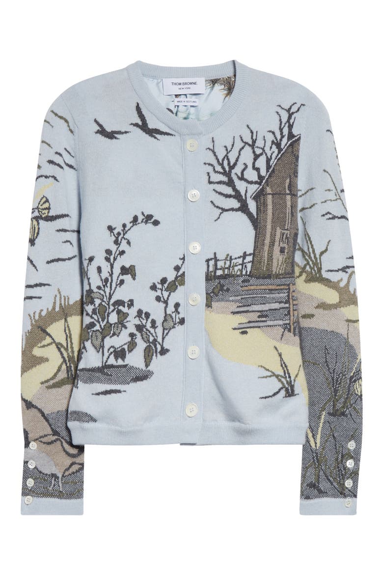 Seasonal Print Cashmere Cardigan, Alternate, color, LIGHT BLU