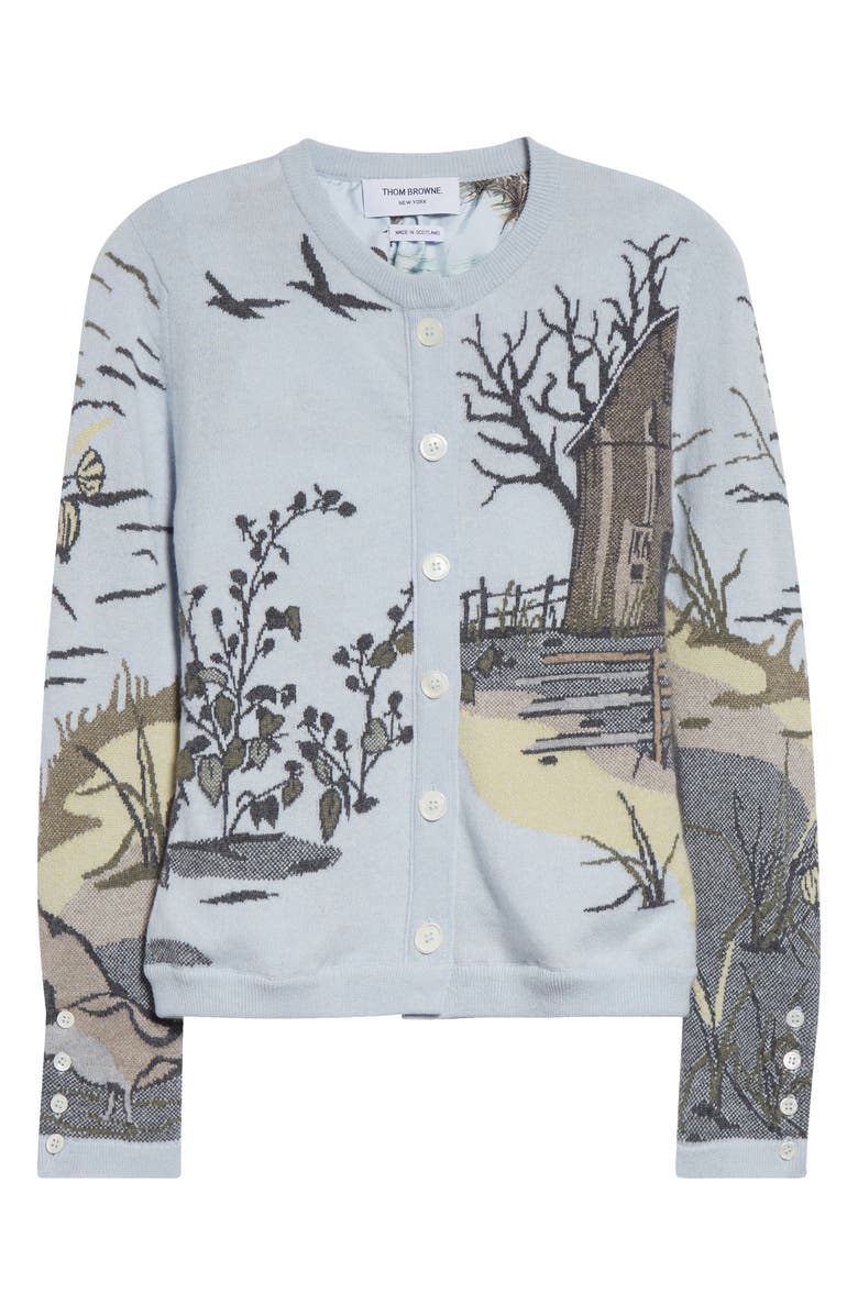 Thom Browne Seasonal Print Cashmere Cardigan, Alternate, color, Light Blu
