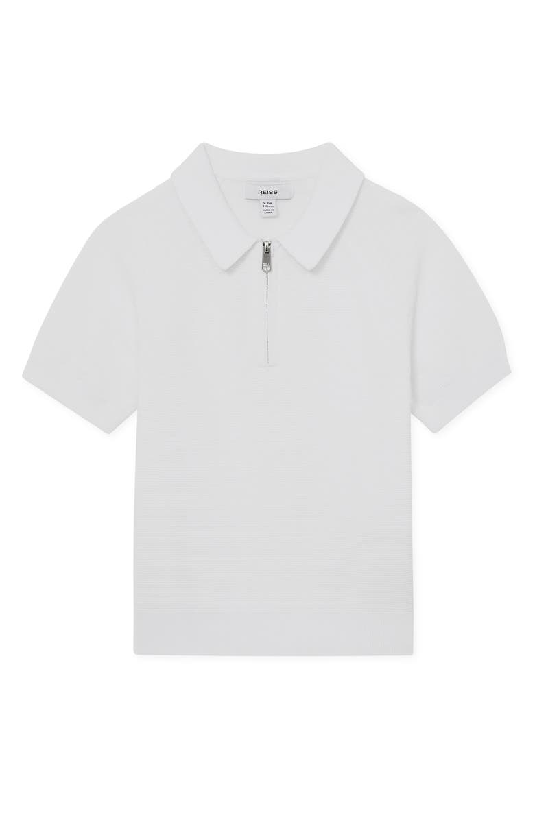 Reiss Kids' Estate Textured Stitch Zip Polo, Main, color, Optic White