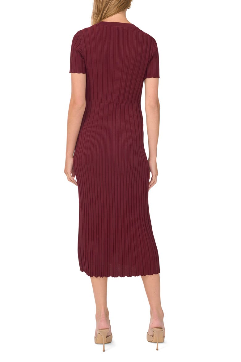 Transfer Rib Short Sleeve Midi Dress, Alternate, color, RED BEET