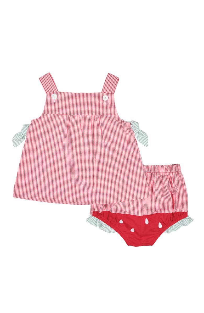 Florence Eiseman Check Seersucker Dress & Bloomer With Watermelon, Alternate, color, Red/White