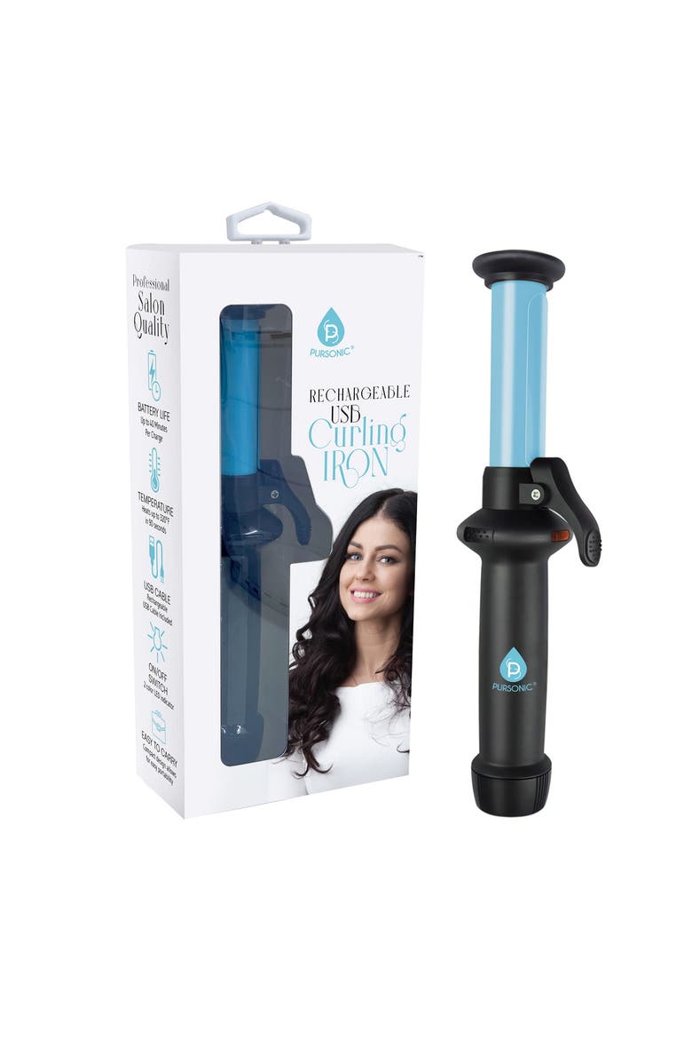 USB Rechargeable Mini Curling Iron, Alternate, color, Blue