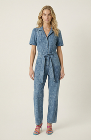 Modenaire Paisley Print Belted Button-Front Jumpsuit