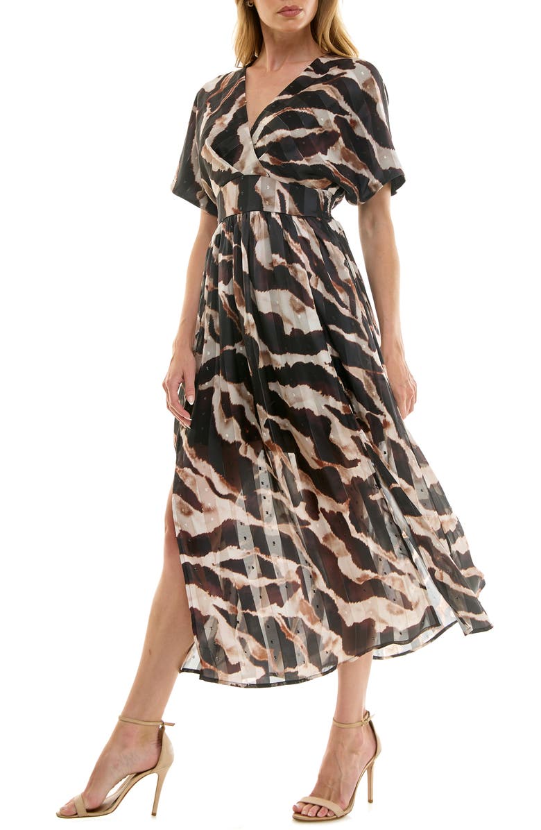 Socialite V-Neck Dolman Sleeve Midi Dress, Alternate, color, Ivory Brown Black