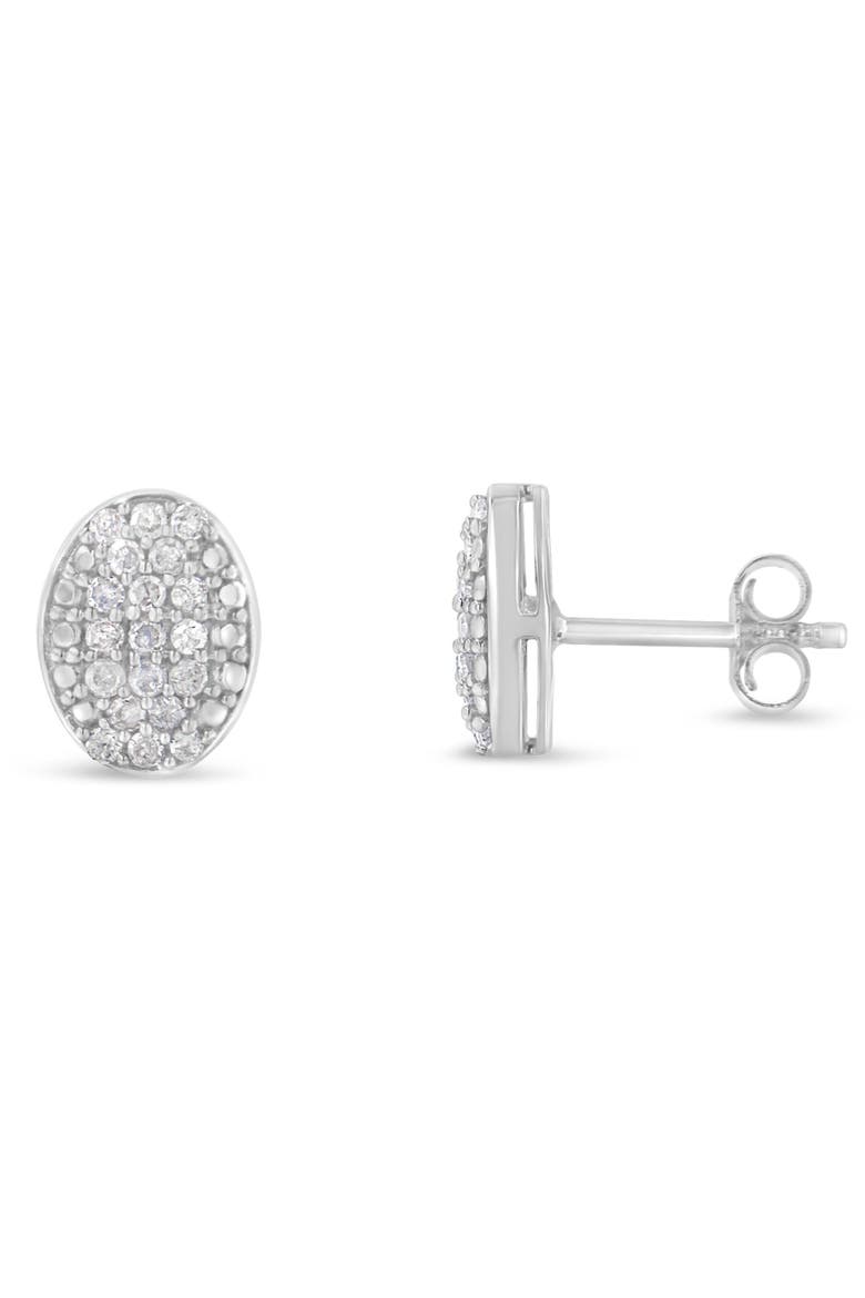 Silver Round Diamond Oval Cluster Earrings, Alternate, color, White