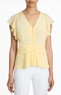 Santorelli ELLA Silk Flutter Sleeve Buttoned Blouse with Waist Panel