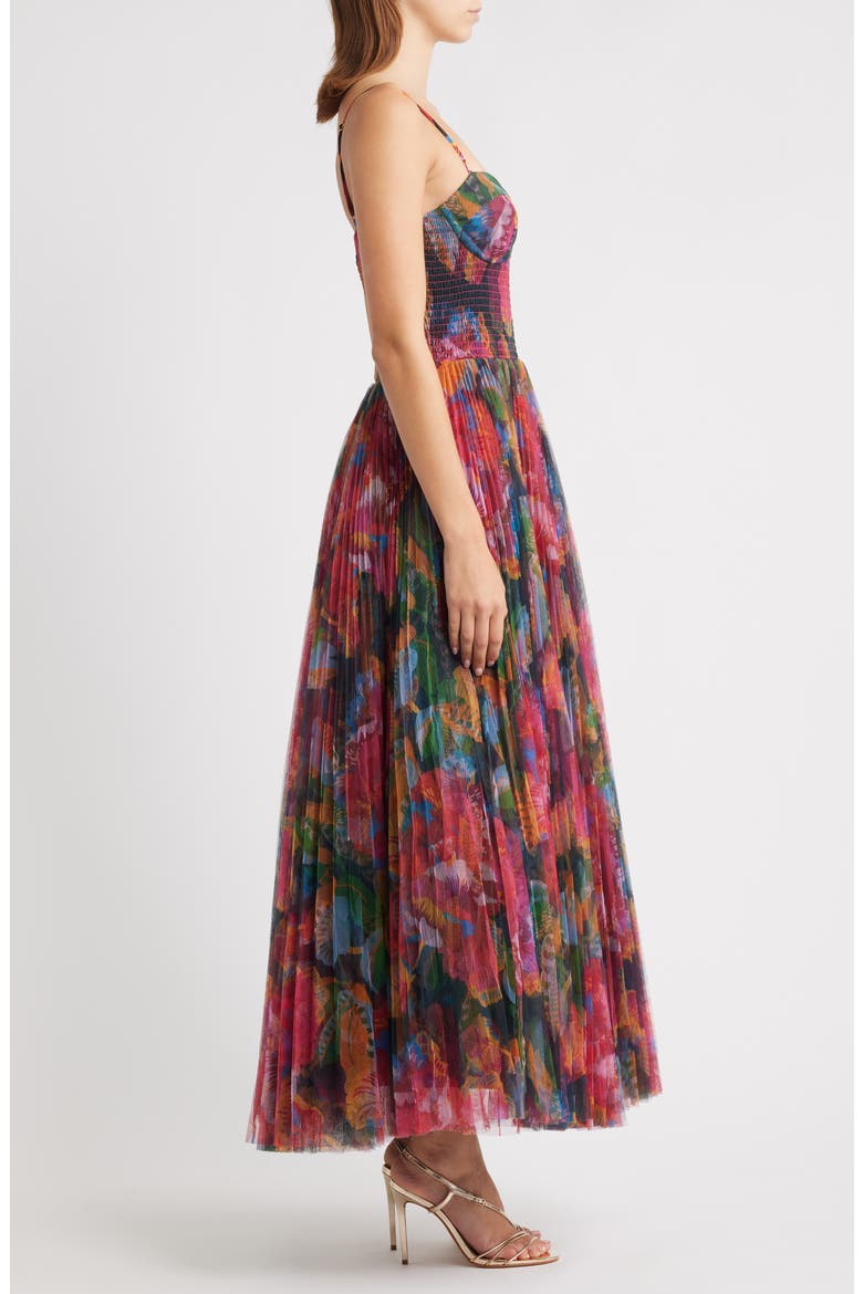 Smocked Tulle Gown, Alternate, color, BLACK FLORAL