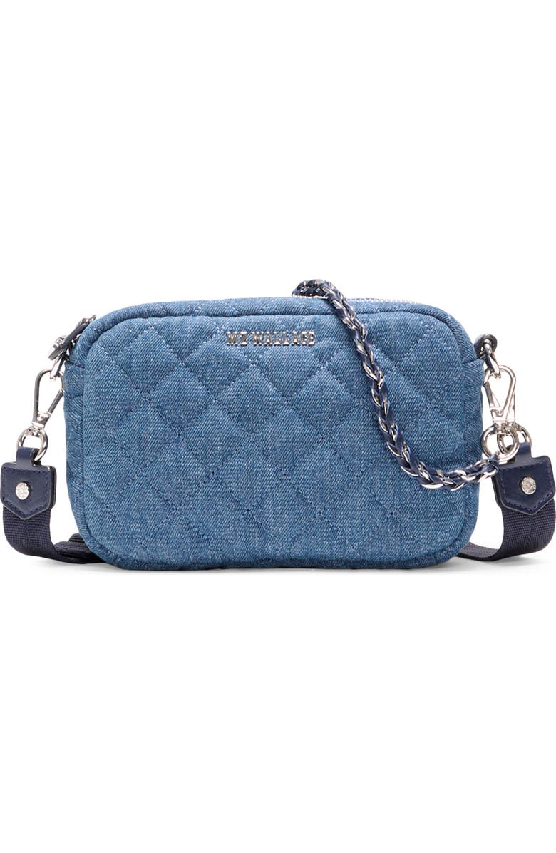 MZ Wallace Mini Crosby II Quilted Denim Crossbody Bag, Main, color, True Blue Denim