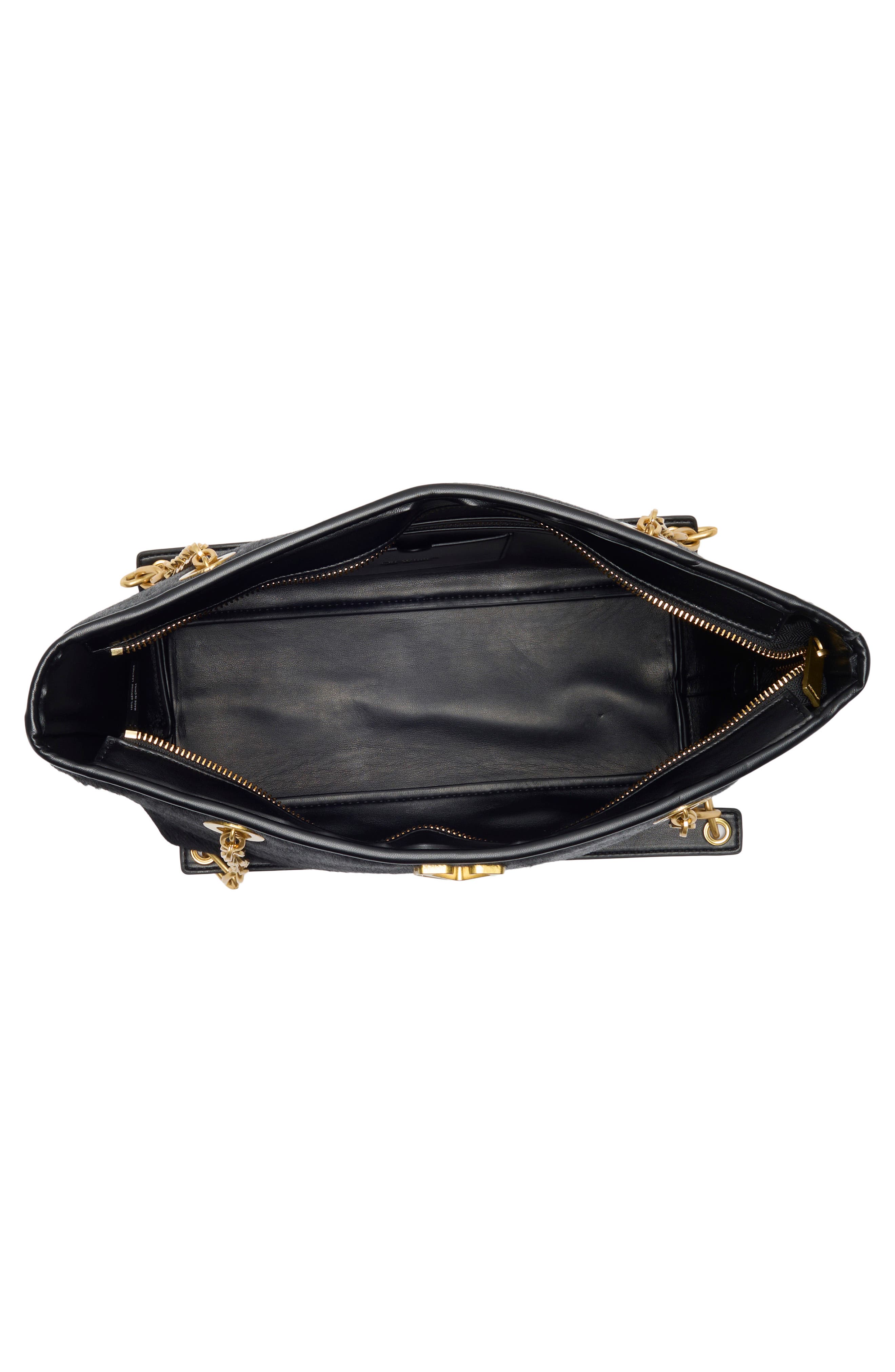 Small Jitney Chain Leather & Calf Hair Tote, Alternate, color, BLACK