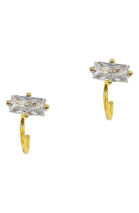 14K Yellow Gold Vermeil Baguette Huggie Hook Hoops Earrings