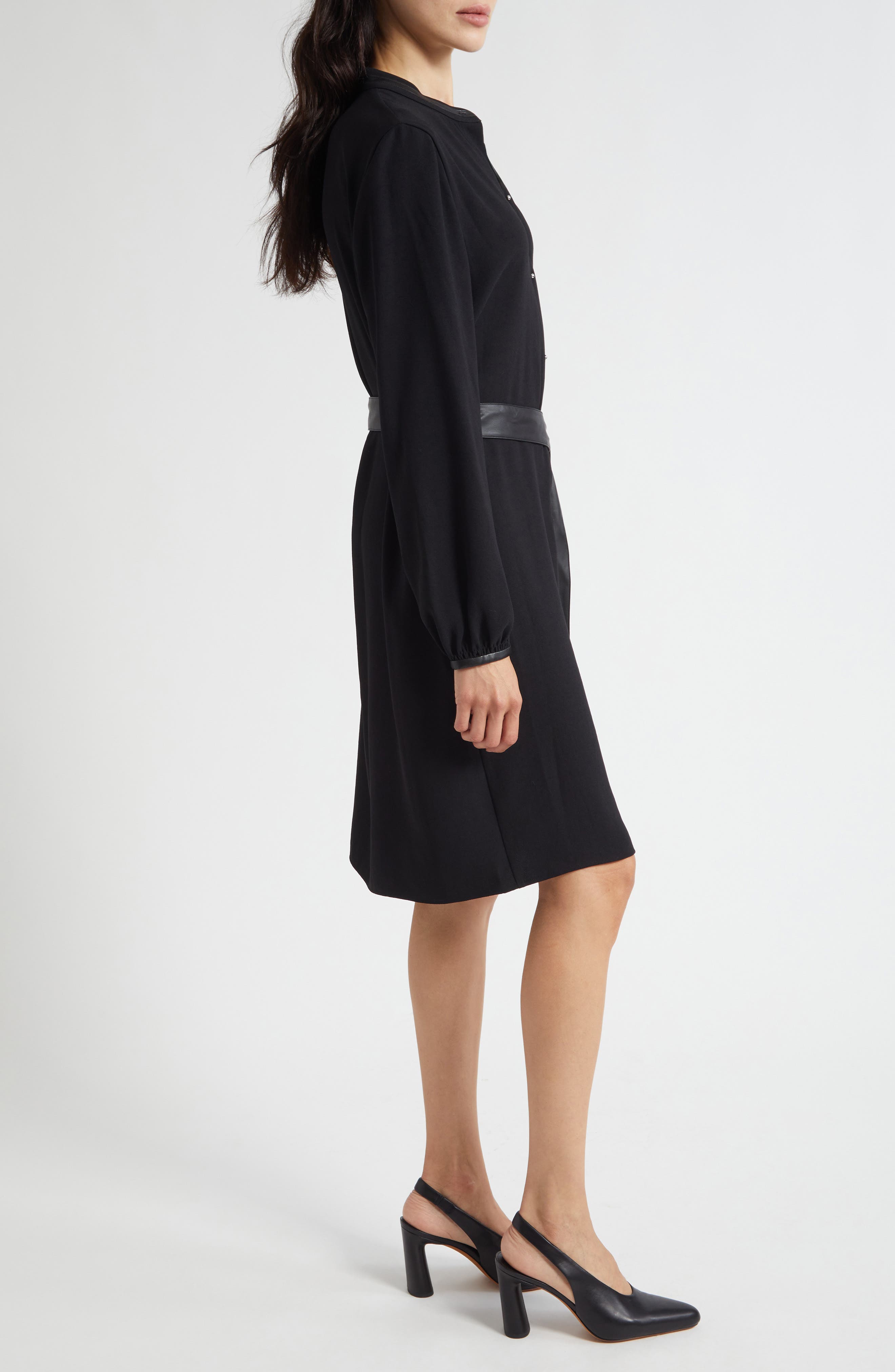 vince leather sleeve dress Vince Long Sleeve Slit Neck Dress Women's Clothing Black : XS